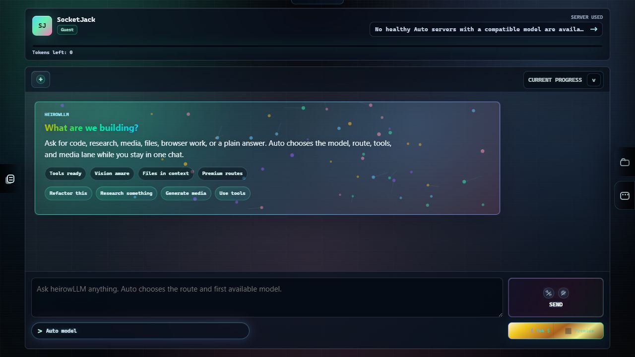 Current MasterList Auto web page with automatic host selection, suggested tasks, and the heirowLLM prompt composer