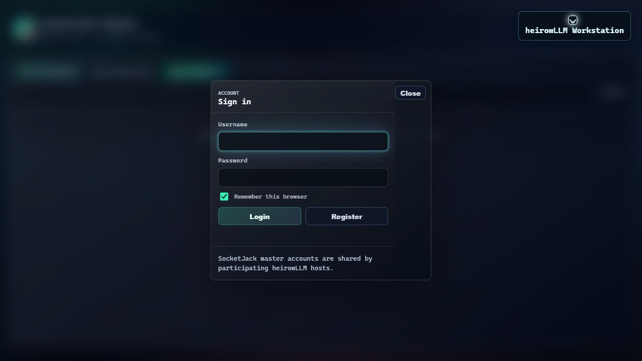 Current MasterList web page sign-in gate before browsing and manually selecting a participating heirowLLM host