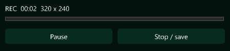 Native recorder during a short sample capture, with Pause and Stop / save controls