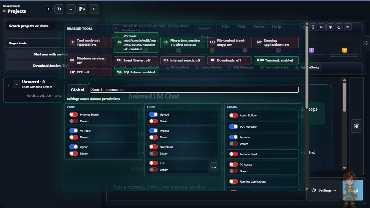 Current tool permissions and availability in a sample configuration