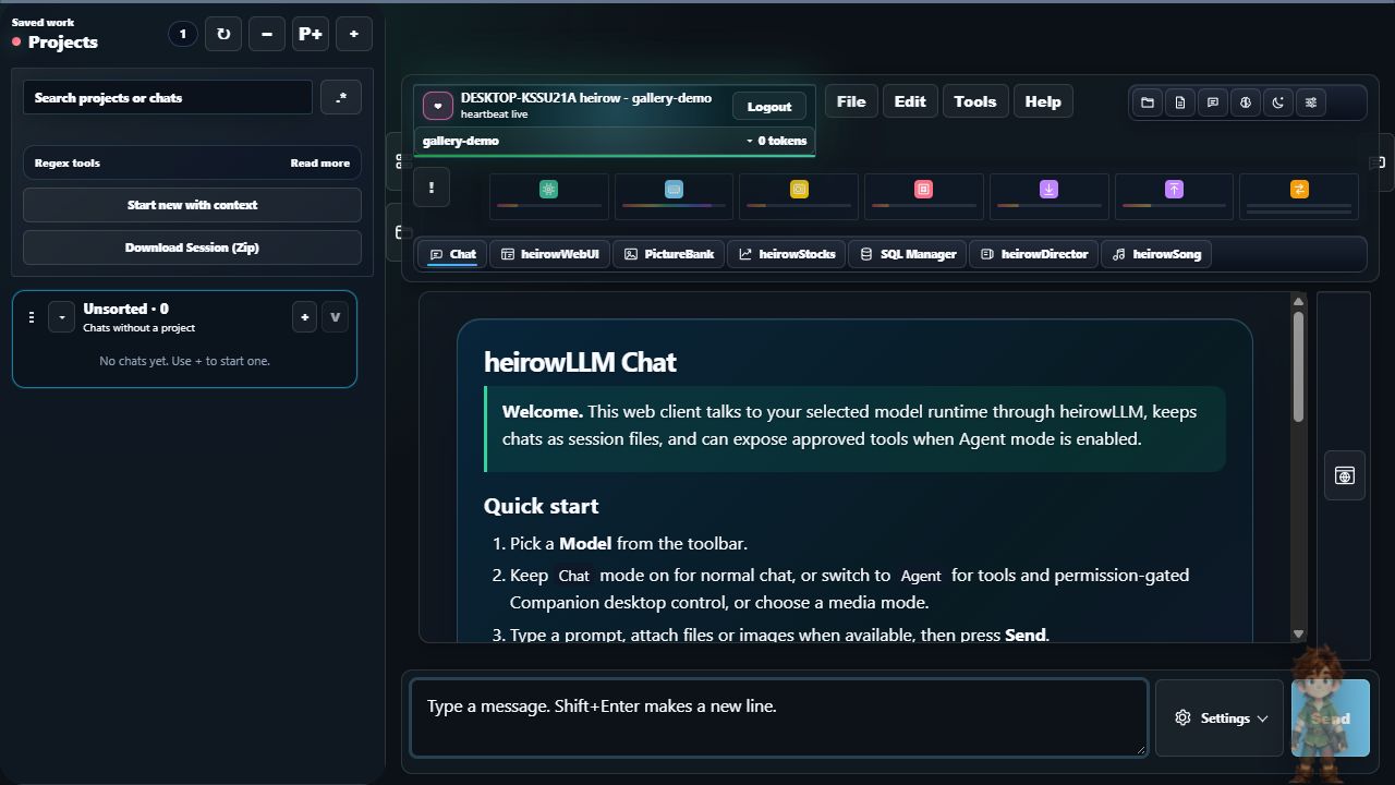 Current heirowLLM Chat welcome screen in a sample workspace