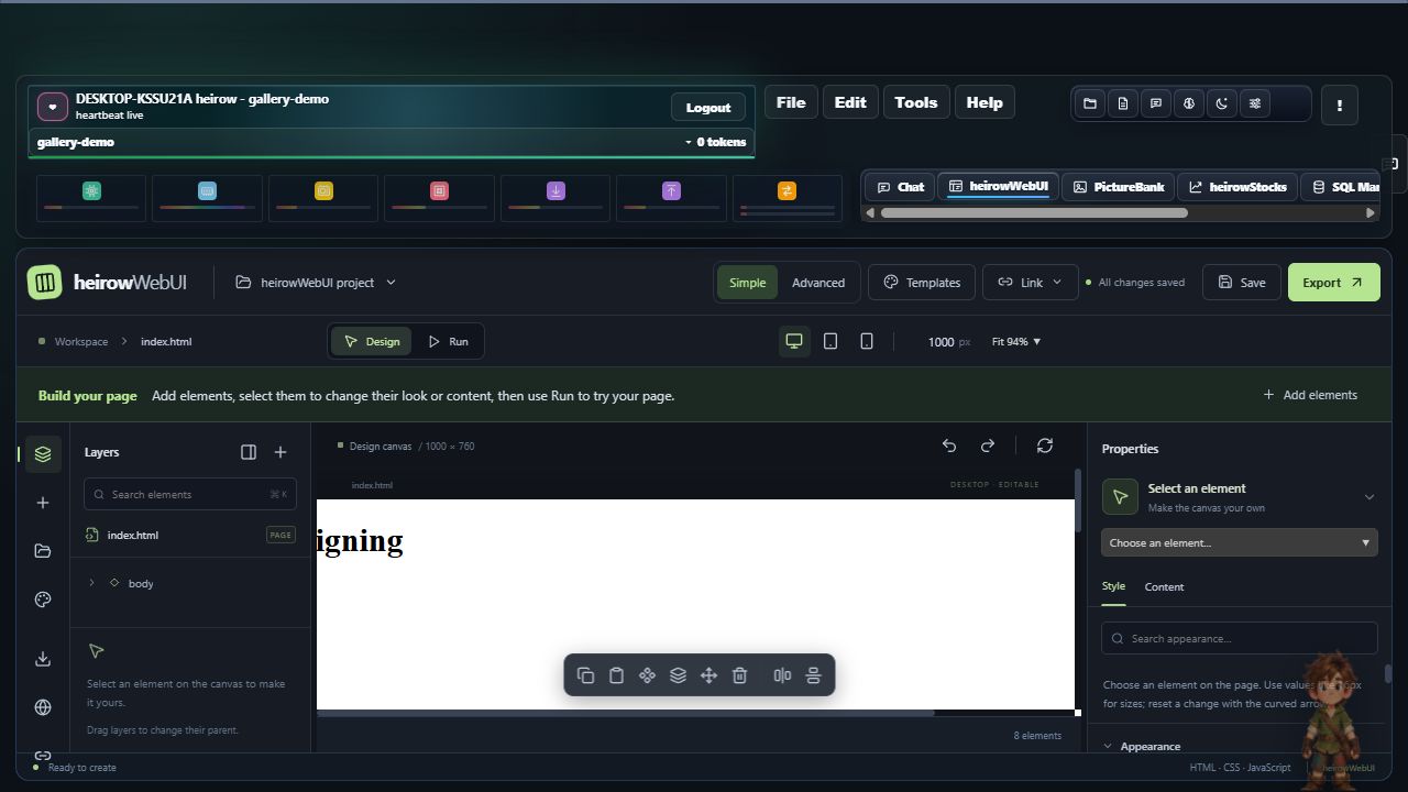 Current heirowWebUI editor inside the heirowLLM workspace