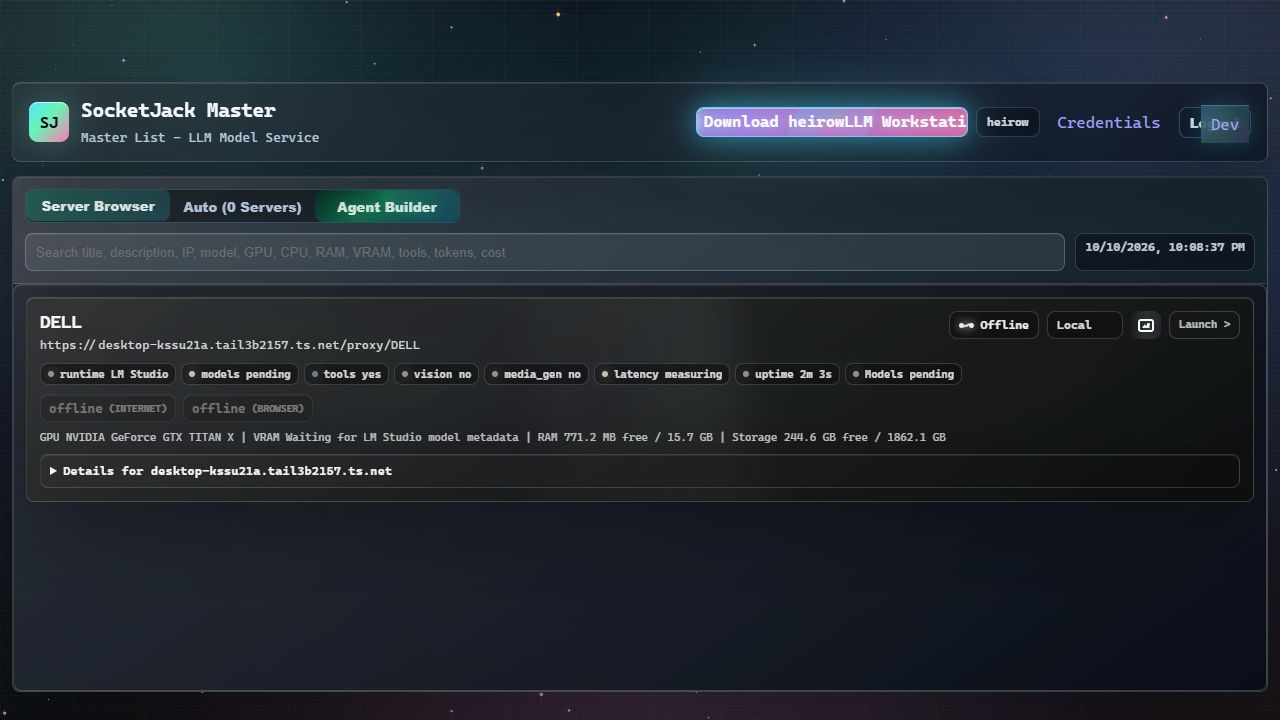 Current server browser with host capabilities and connection status
