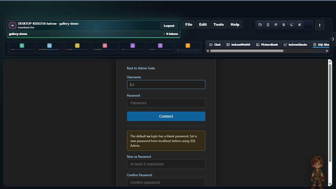 Current integrated SQL Manager connection screen