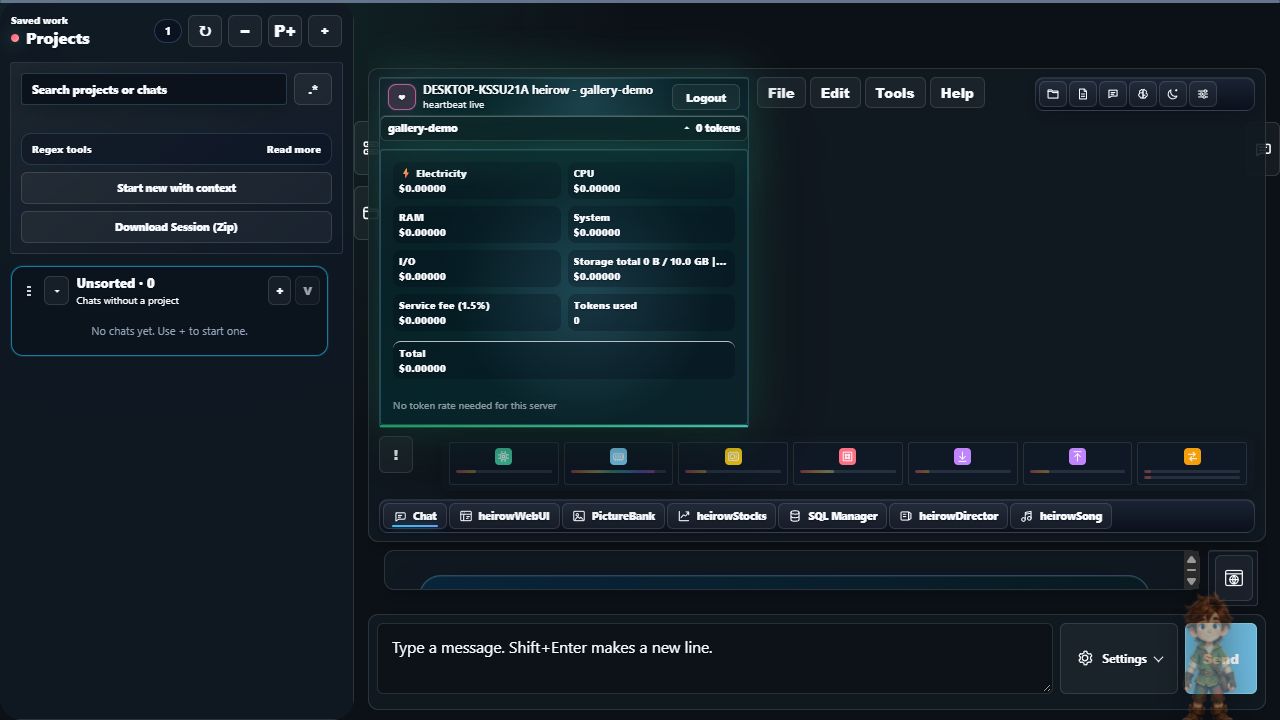 Current token, resource cost and storage breakdown for an unused sample account